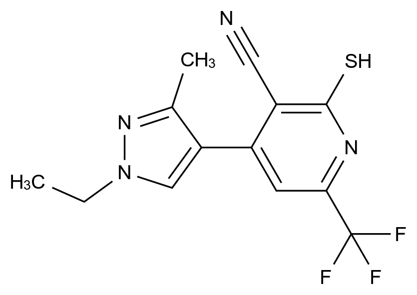 1001519-33-0_4-(1-ETHYL-3-METHYL-1H-PYRAZOL-4-YL)-2-MERCAPTO-6-TRIFLUOROMETHYL-NICOTINONITRILE标准品